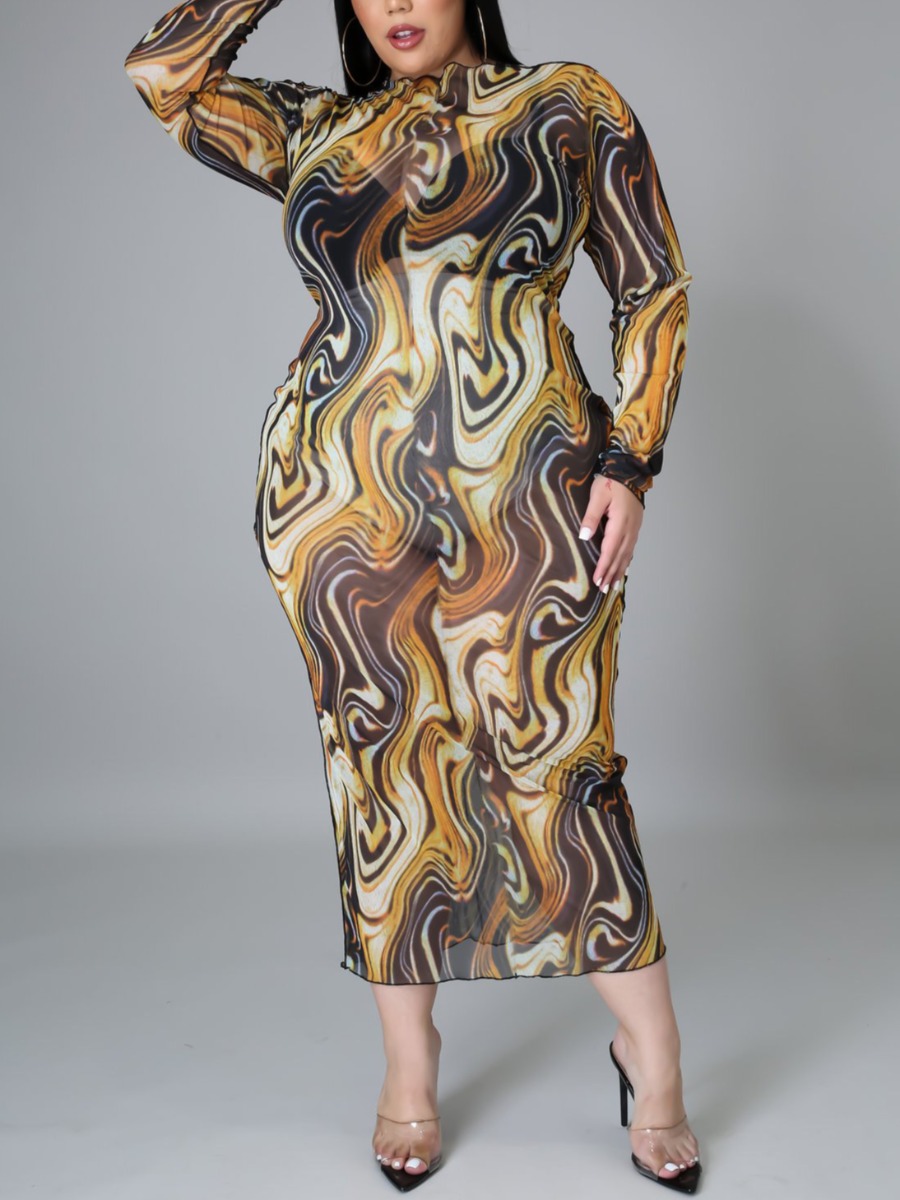 

LW Plus Size Gradient See-through Bodycon Dress, Yellow