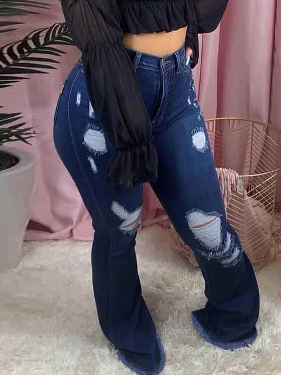 

LW Casual Broken Holes Deep Blue Jeans