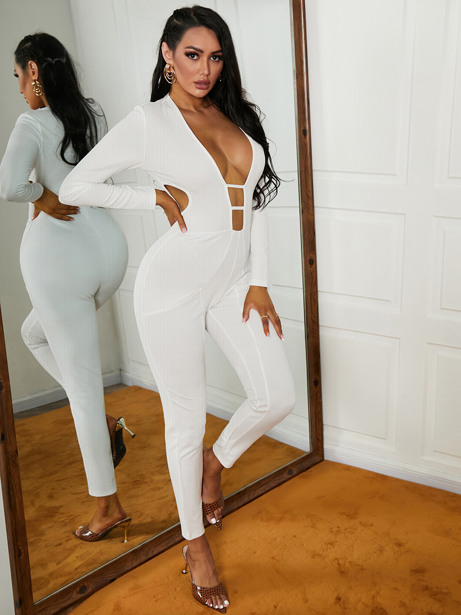 

LW Hollow-out Basic Skinny Jumpsuit, White
