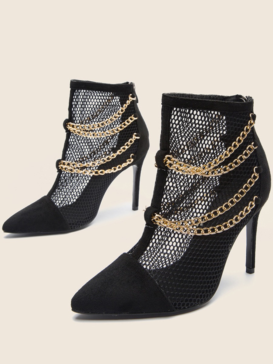 

LW SXY Chain Decoration Mesh Booties, Black