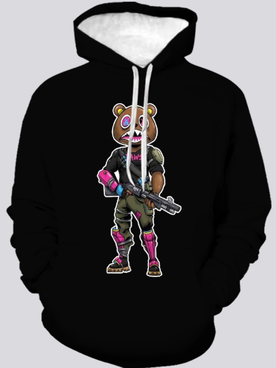

LW Men Cartoon Print Oversized Hoodie, Black
