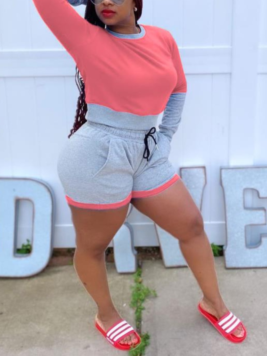 

LW Round Neck Drawstring Shorts Set, Pink