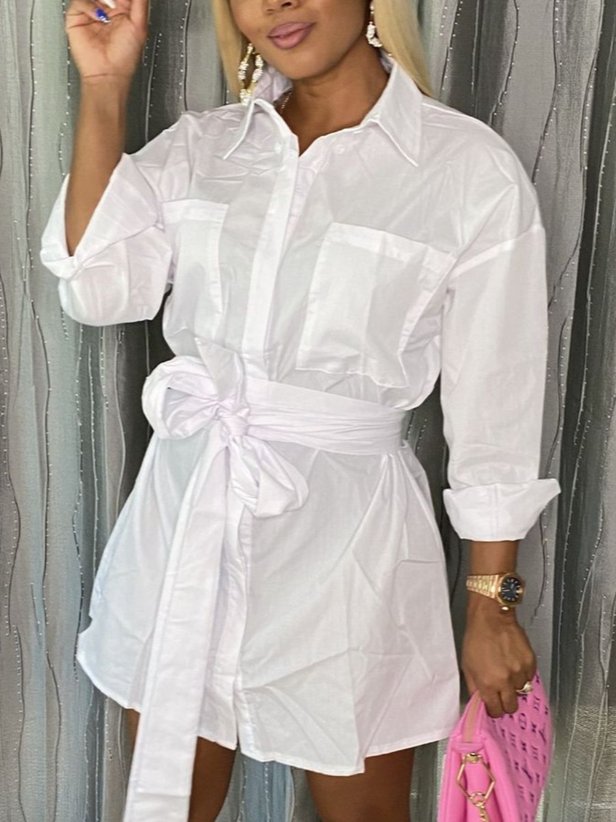 

LW Pocket Bandage Design Shirt Dress, White