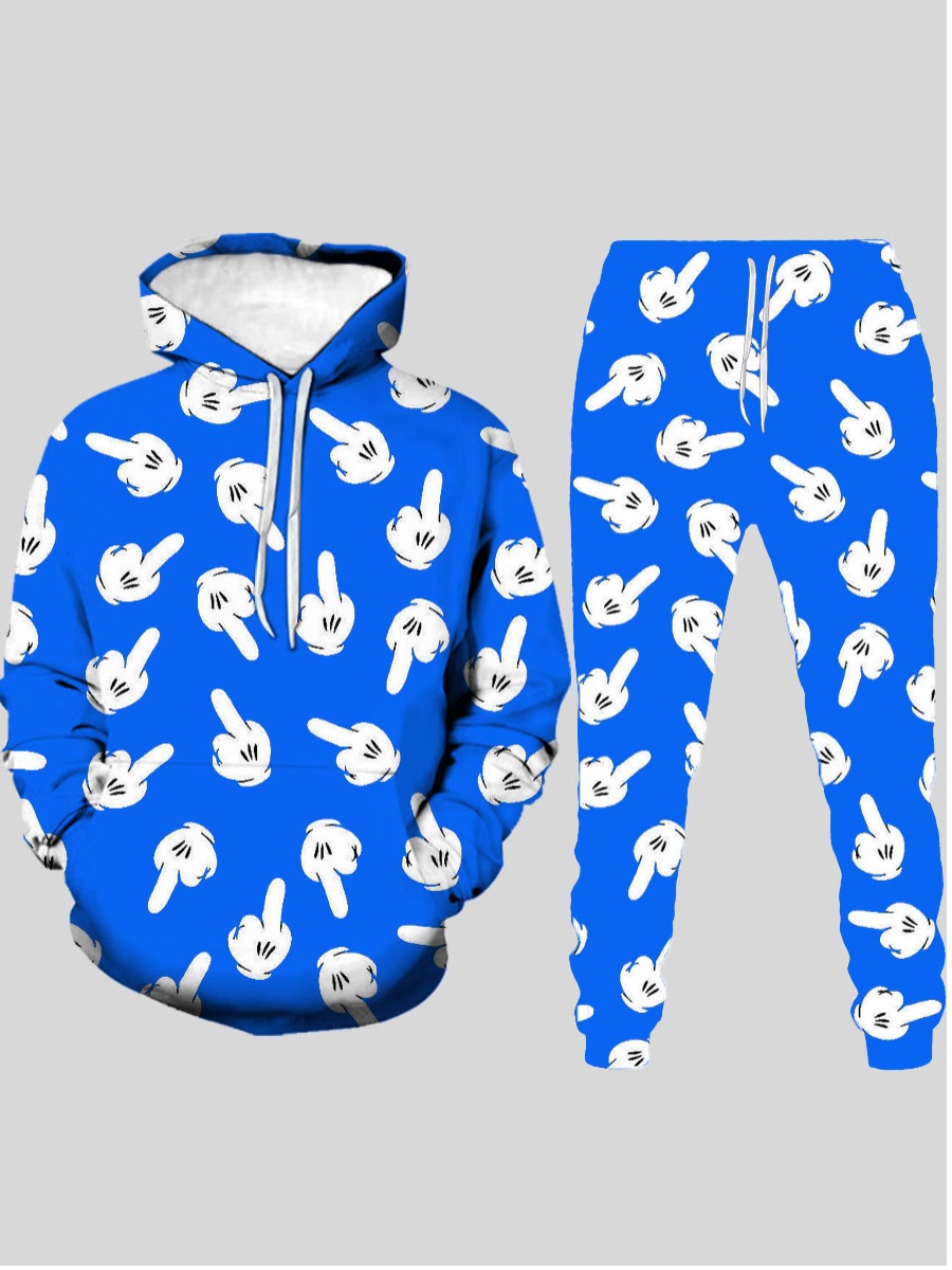 

LW Men Cartoon Print Oversized Sweatsuit Set, Blue