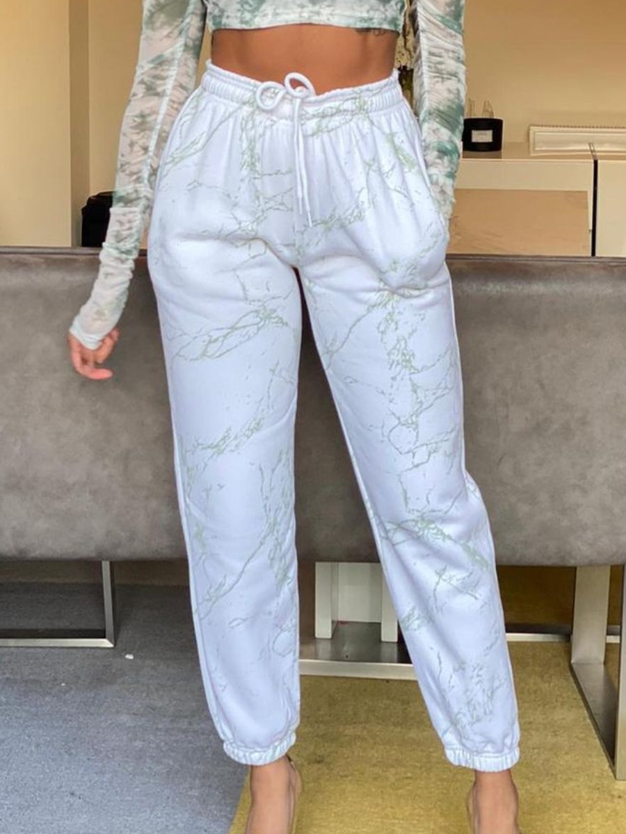 

LW Print Drawstring Pants, White