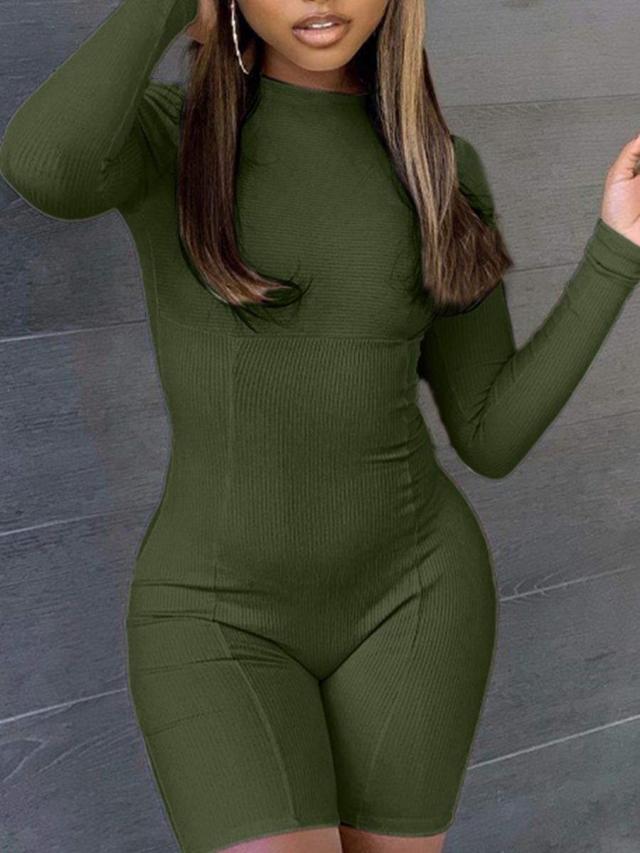 

LW BASICS Round Neck Skinny Romper, Army green