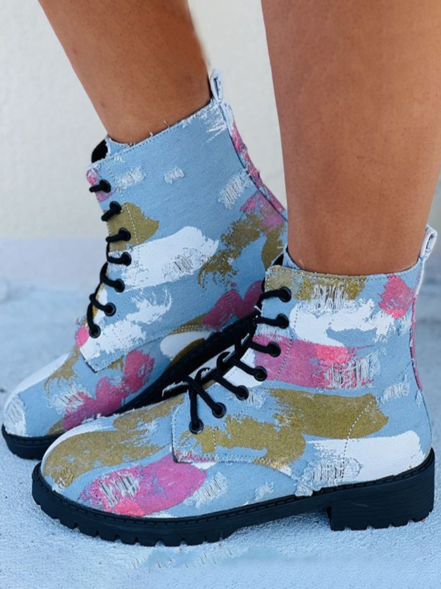 

LW Ripped Patchwork Booties, Multi