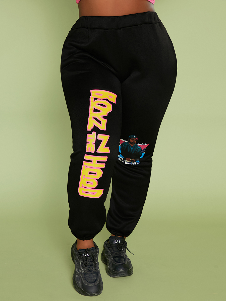 

LW Plus Size Figure Letter Print Pants, Black