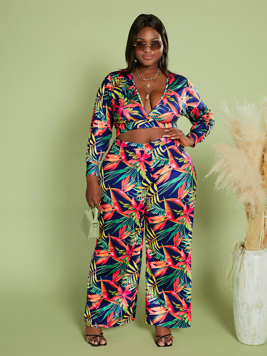 

LW Plus Size Floral Print Wide Leg Pants Set, Multi
