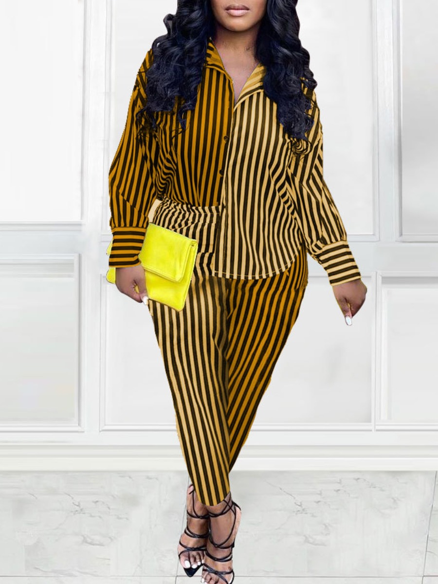 

LW Turndown Collar Striped Pants Set, Yellow