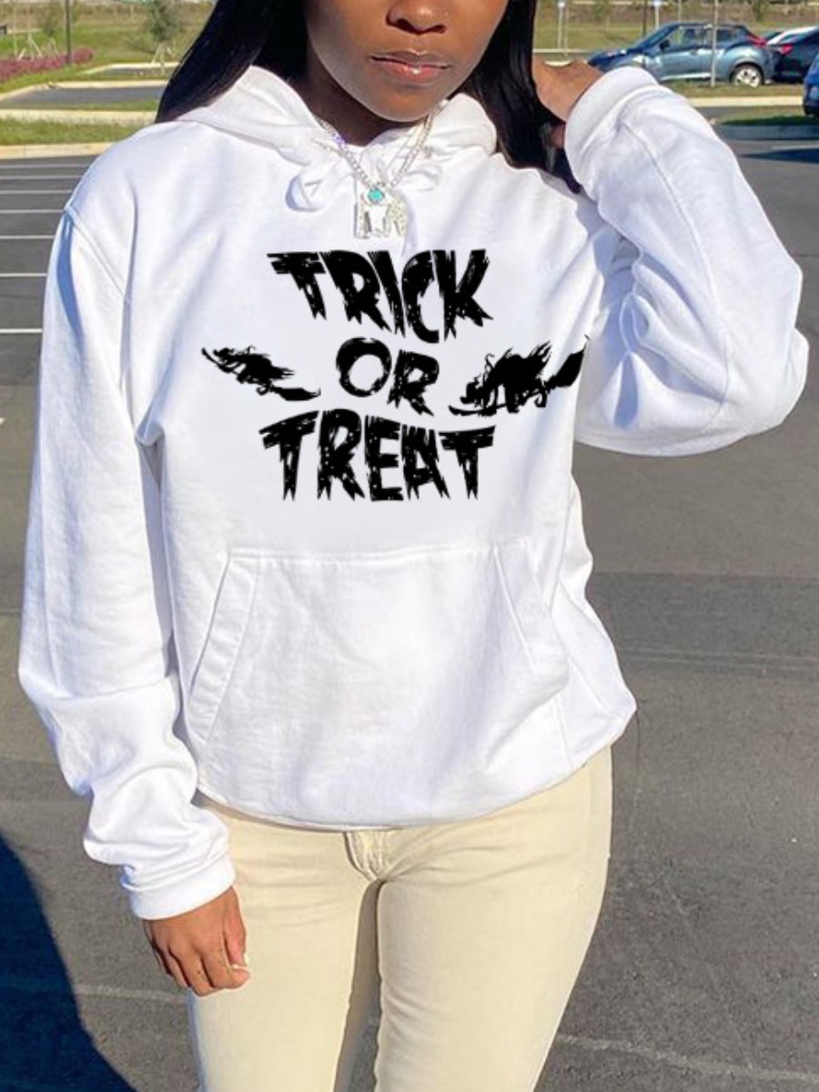 

LW BASICS Letter Print Kangaroo Pocket Hoodie, White