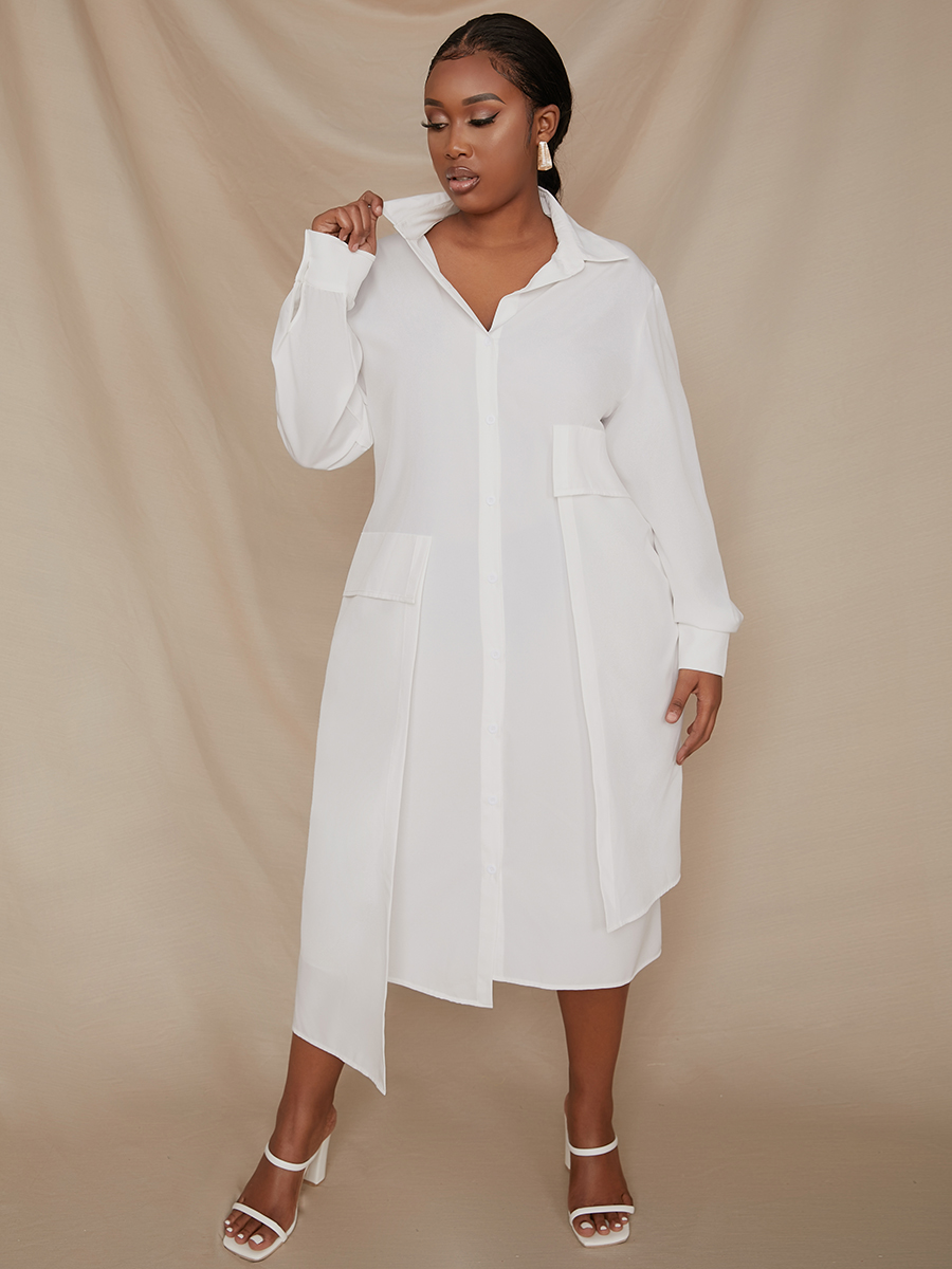 

LW Plus Size Button Design Oversized Shirt Dress, White