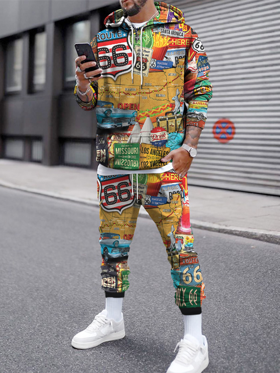 

LW Men Letter Print Patchwork Pants Set, Multi
