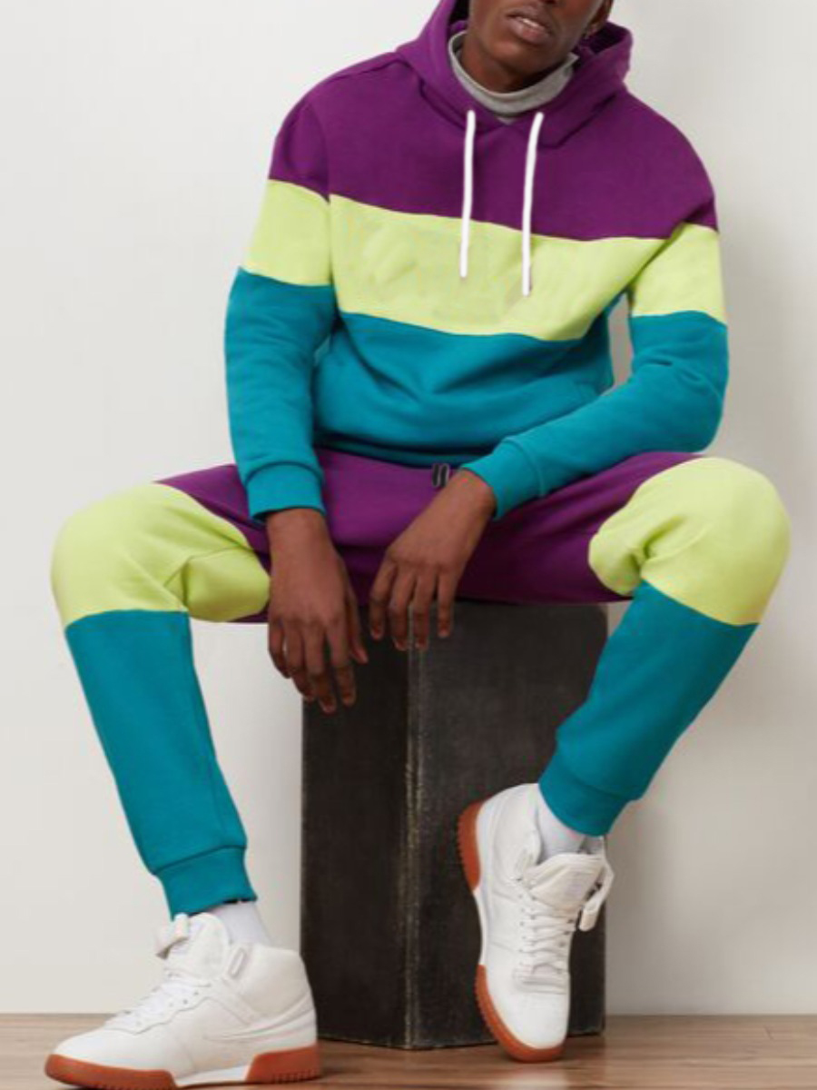 

LW Men Color-lump Drawstring Sweatsuit Set, Multi