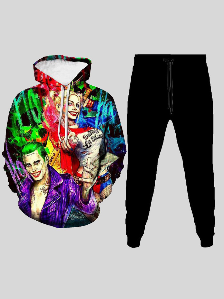 

LW Men Halloween Clown Print Drawstring Sweatsuit Set, Black