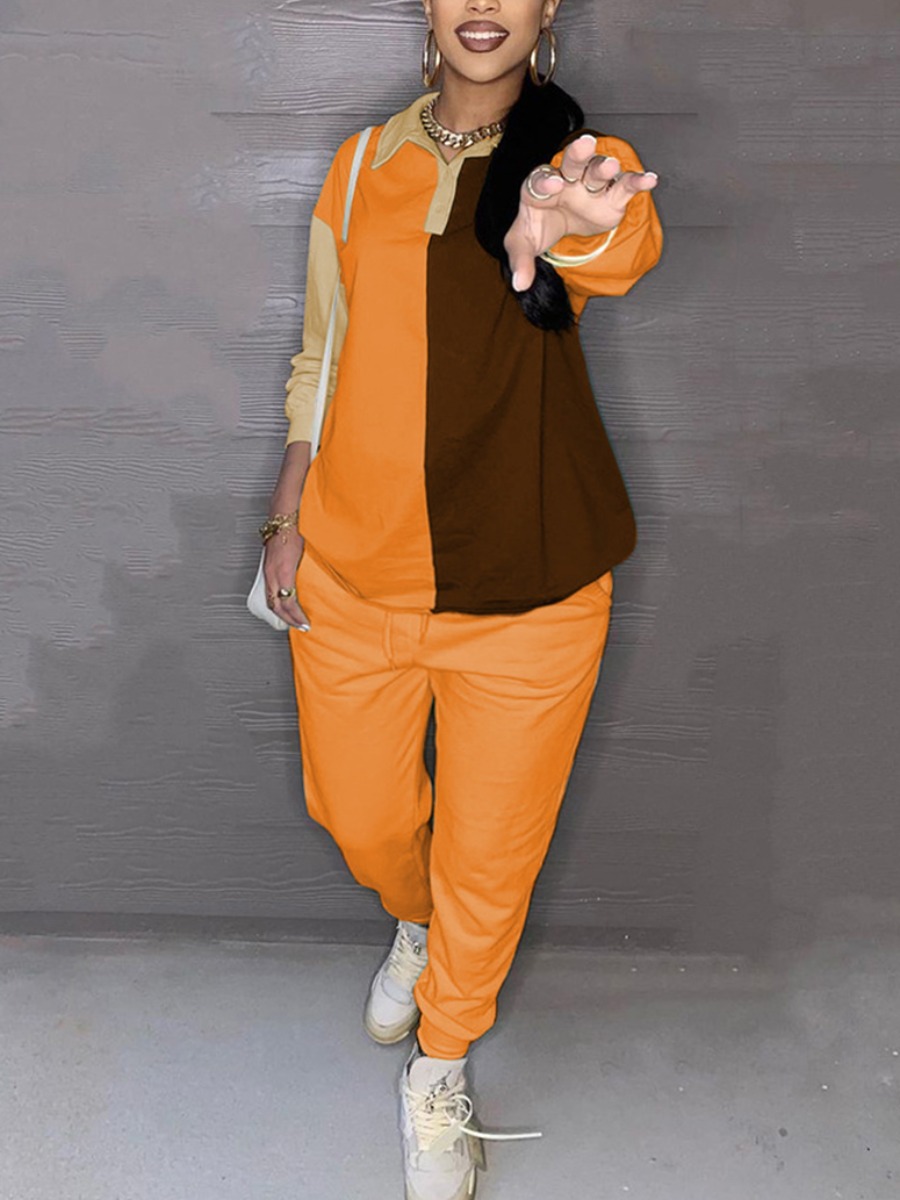 

LW Plus Size Color-lump Drawstring Pants Set, Croci