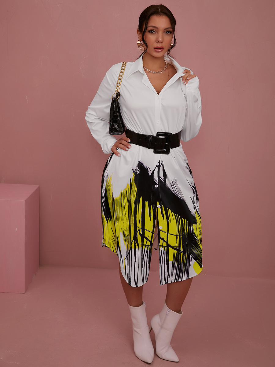 

LW Print Patchwork Shirt Dress, White
