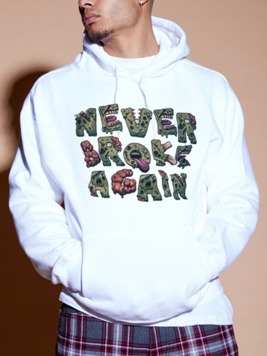 

LW Men Cartoon Letter Print Hoodie, White