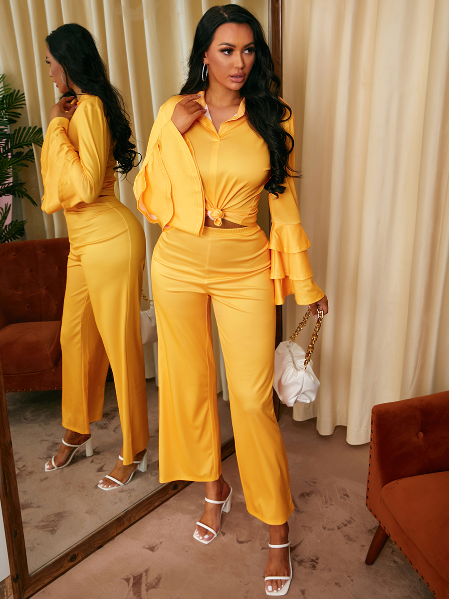 

LW Layered Cascading Flounce Design Pants Set, Yellow