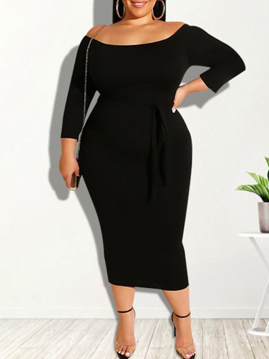 LW Plus Size Boat Neck Bodycon Dress, Black