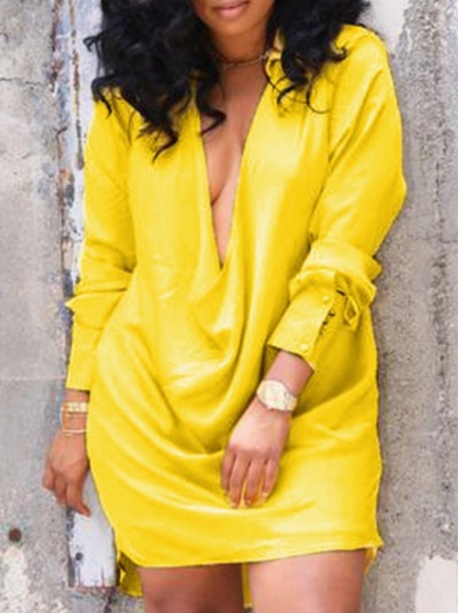 

LW Deep V Neck Loose Dress, Yellow