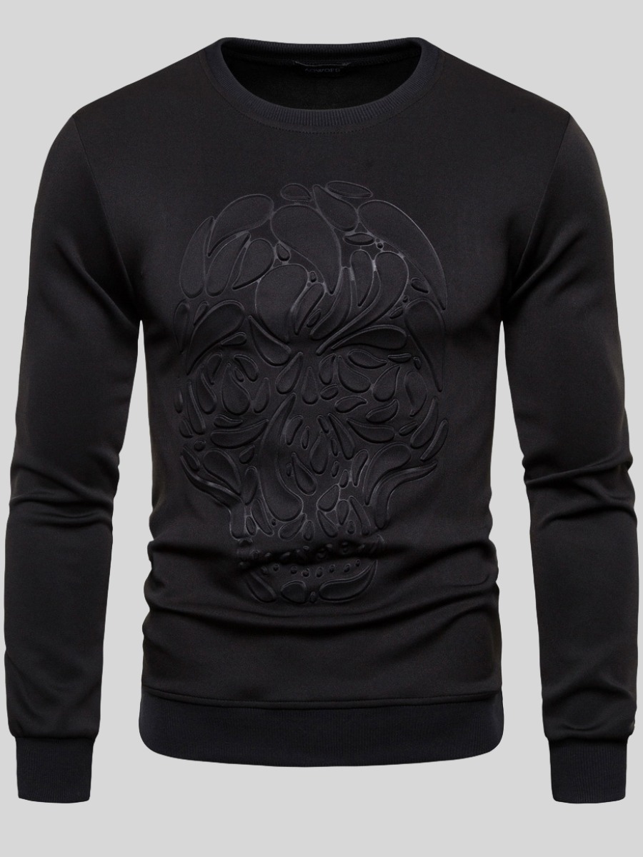 

LW COTTON Men Round Neck Quilted Decoration Sweatshirt, Black