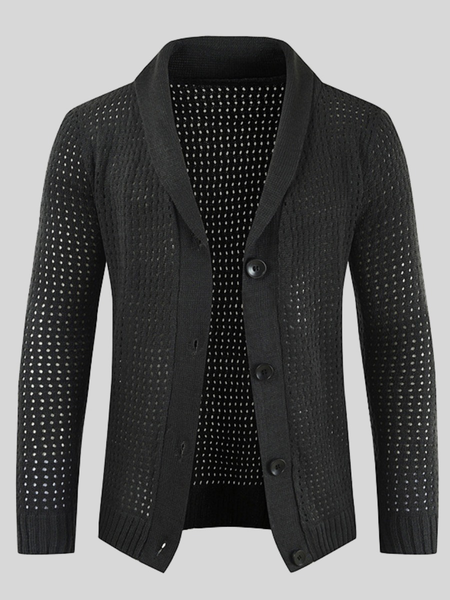 

LW Men Button Design Hollow-out Sweater, Black
