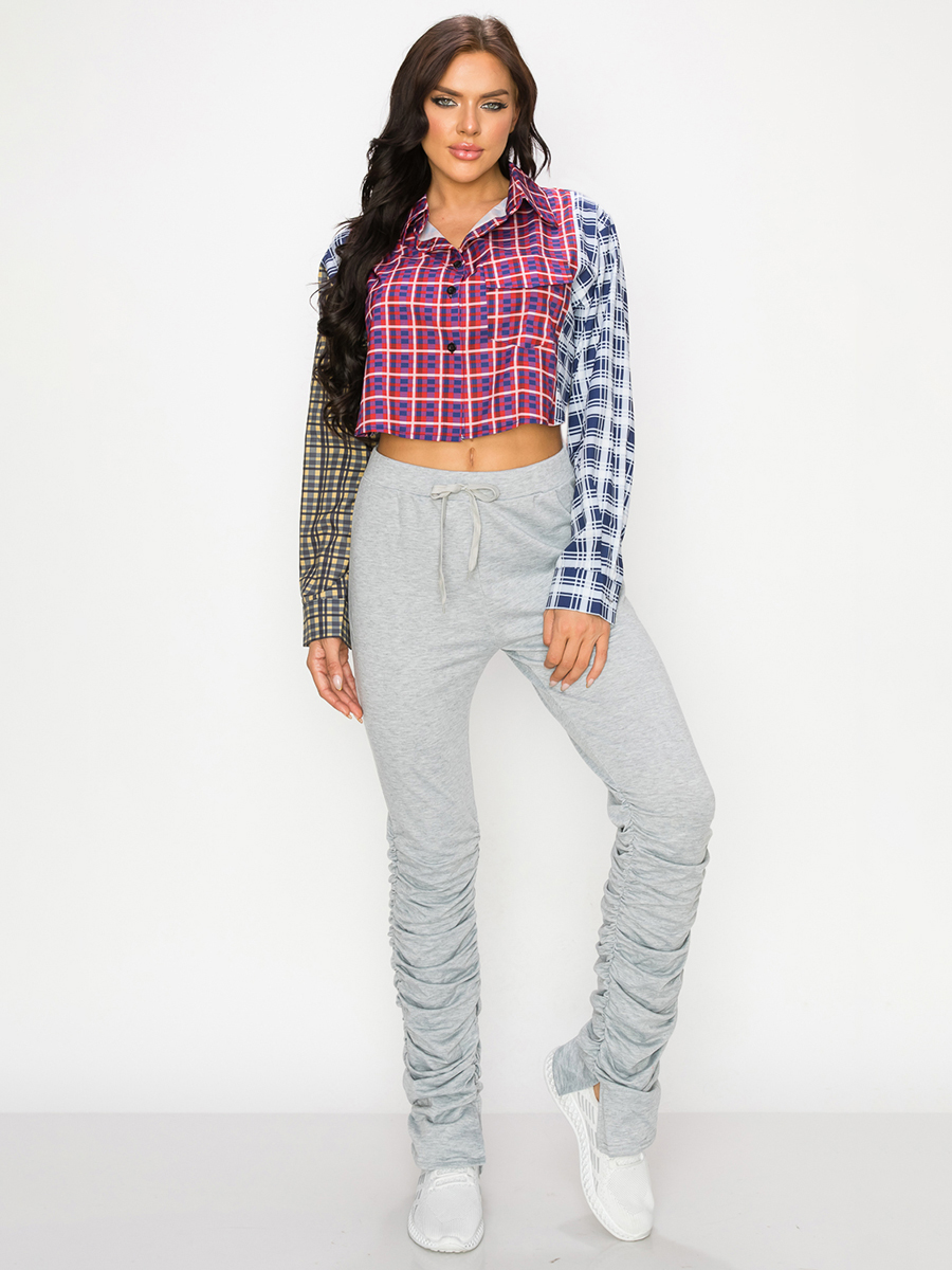 LW Plaid Print Crop Top Blouse