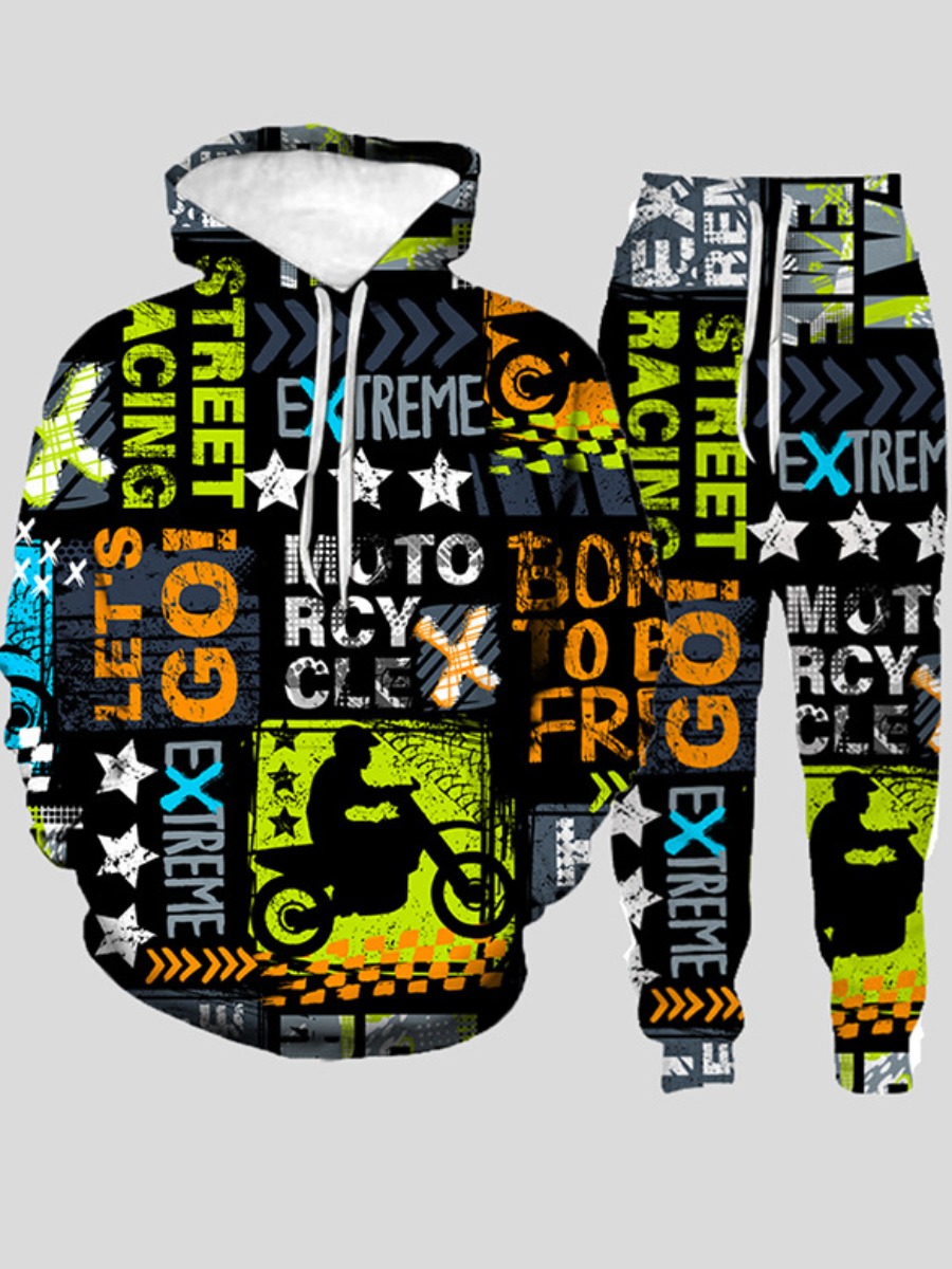 

LW Men Letter Print Patchwork Tracksuit Set, Multi