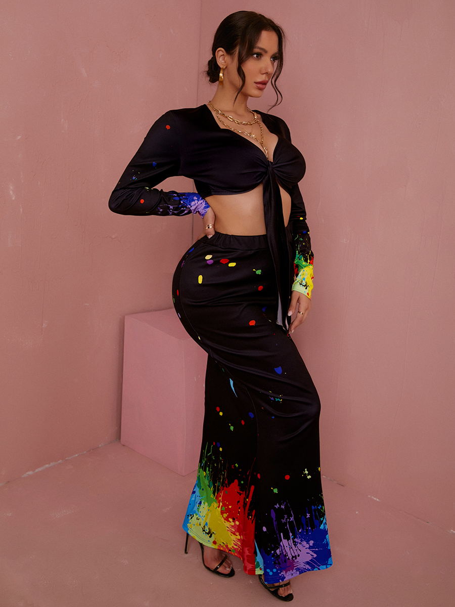 LW Splash-ink Bandage Design Skirt Set