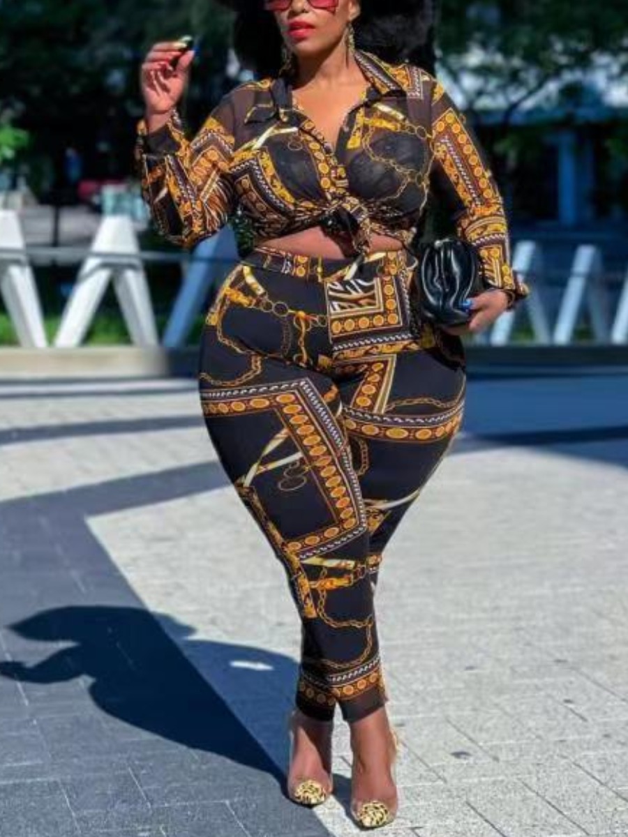 

LW Plus Size Chain Dot Print Pants Set, Multi