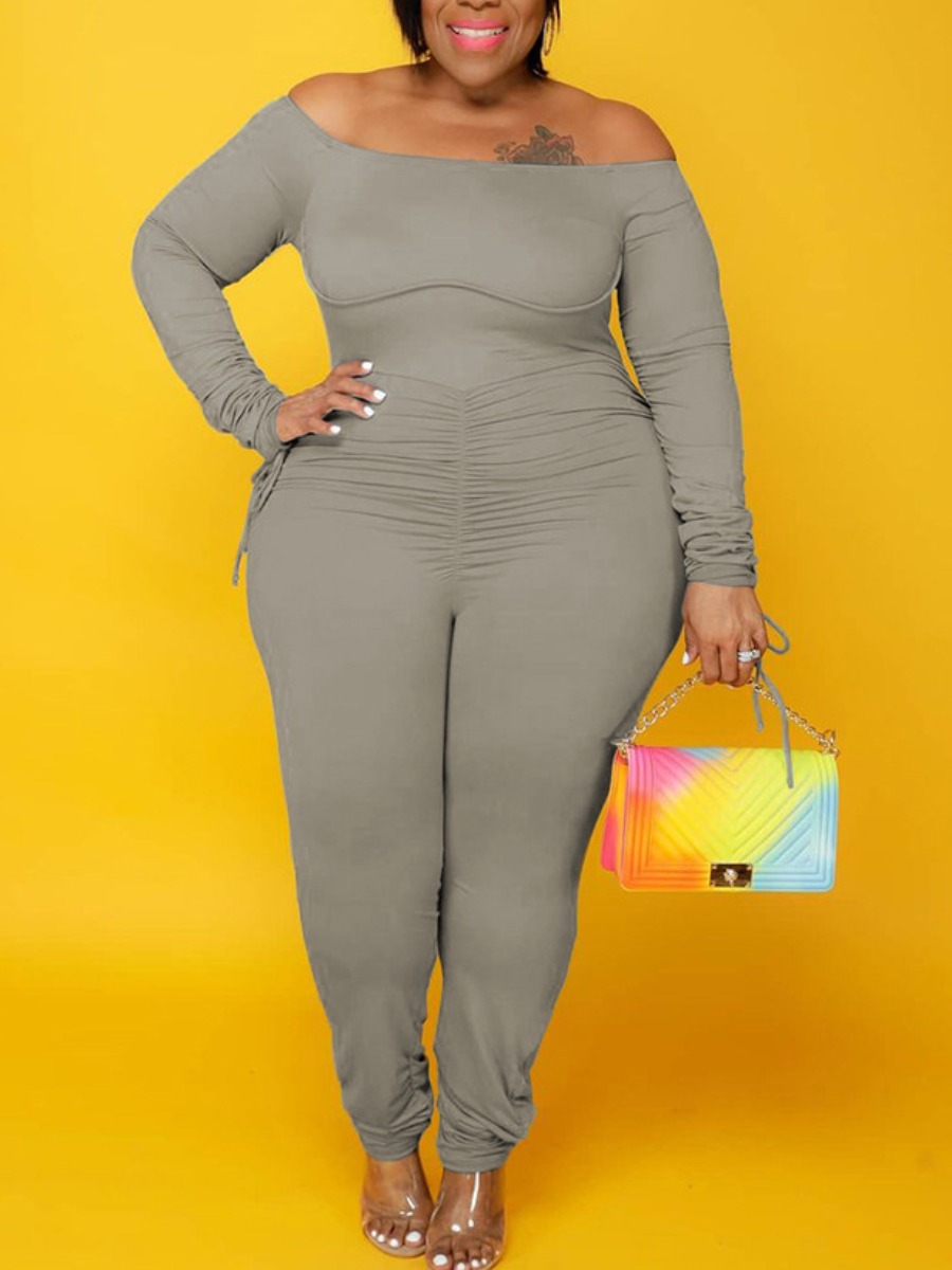 

LW Plus Size Drawstring Ruched Jumpsuit, Grey