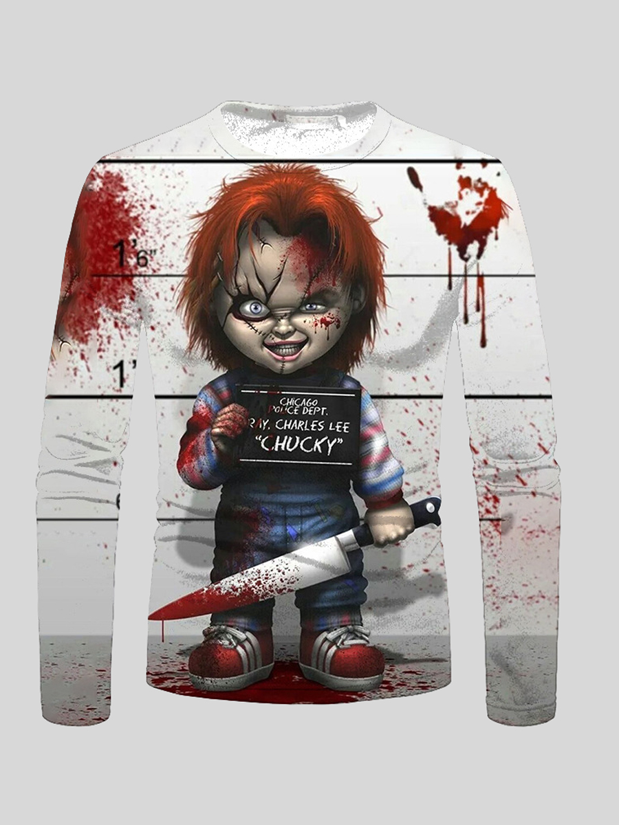 

Lovely Men Cartoon Blood Print T-shirt, White