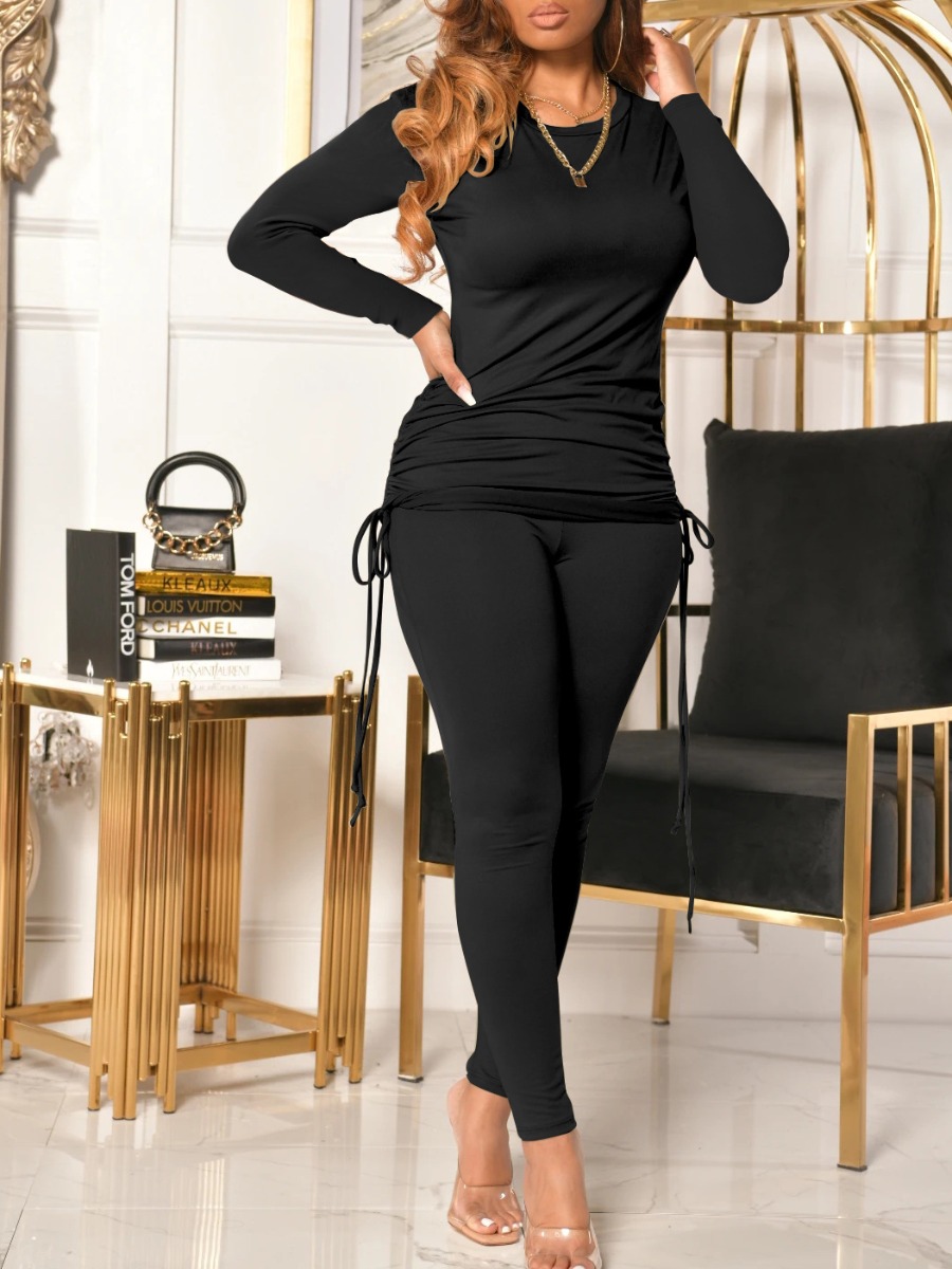 

LW Ruched Drawstring Pants Set, Black