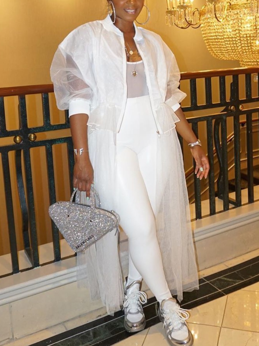 

LW See-through Drawstring Coat, White