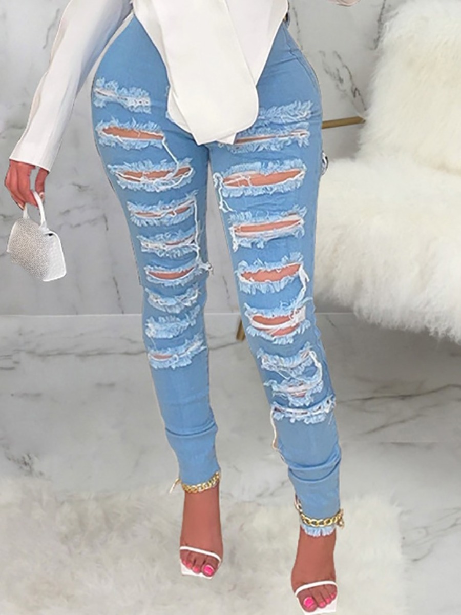 

LW Ripped Raw Edge Jeans, Baby blue