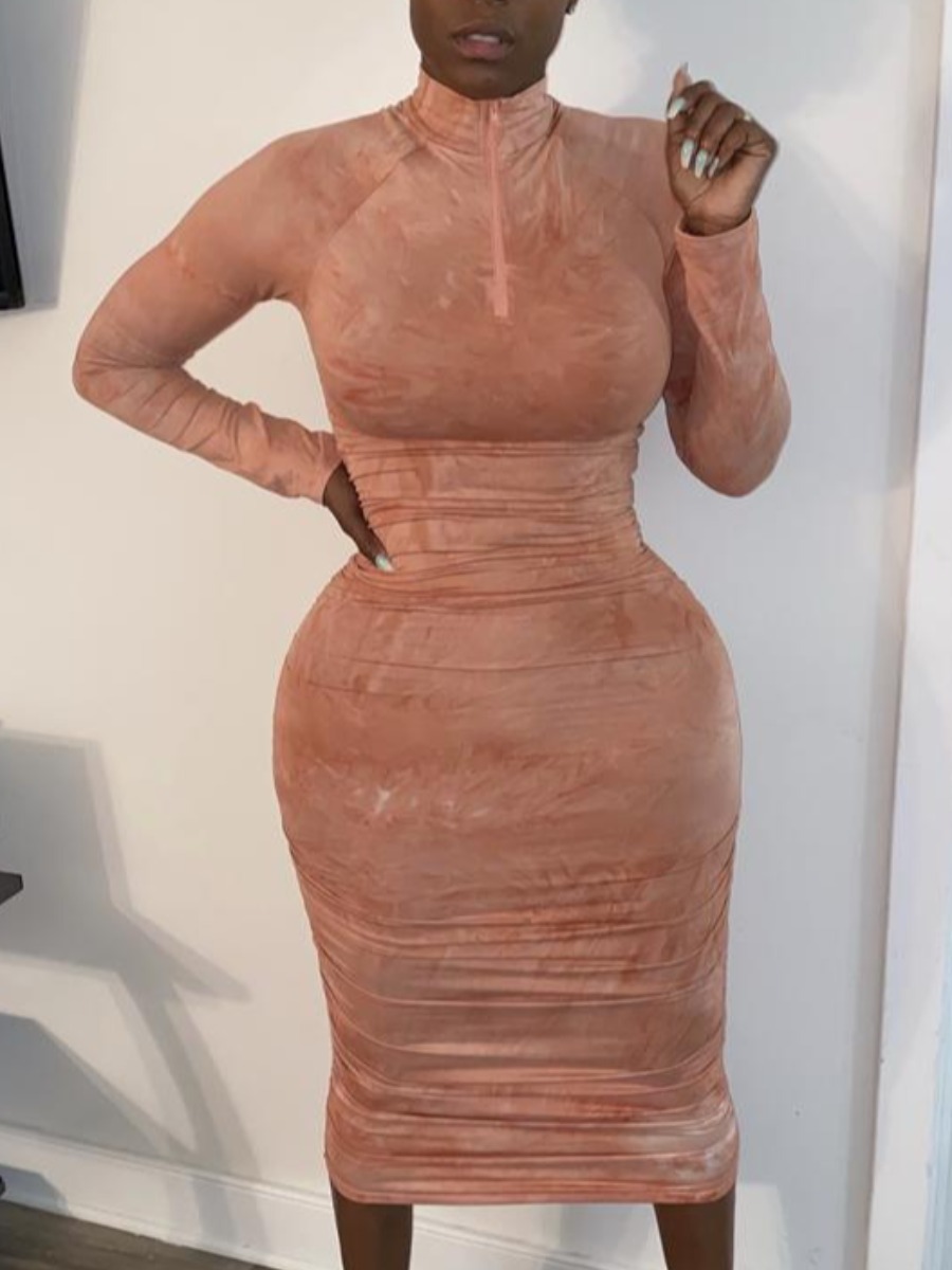 

LW Turtleneck Print Bodycon Dress, Pink