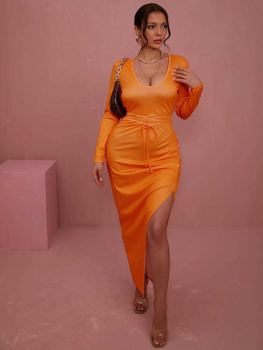 

LW SXY Backless Thigh Slit Dress, Orange