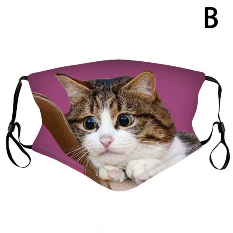 

LW COTTON Cat Print Face Mask, Light purple