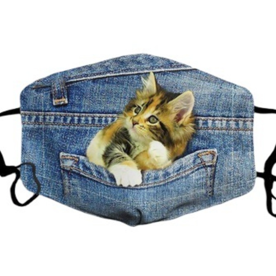 

LW COTTON Cat Print Face Mask, Blue