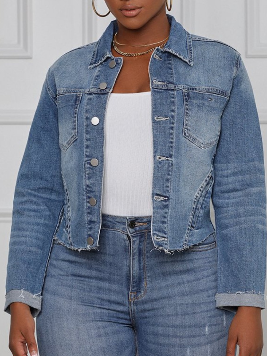 

LW Stretch Button Design Denim Jacket, Baby blue