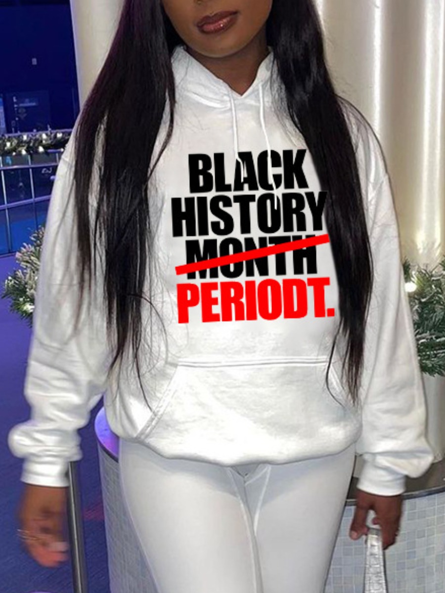 

LW BASICS Letter Print Kangaroo Pocket Hoodies, White