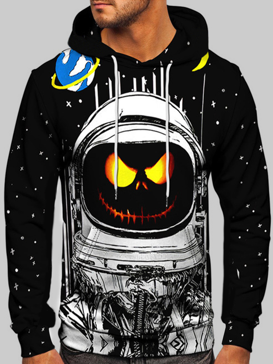 

LW BASICS Men Print Patchwork Hoodie, Black