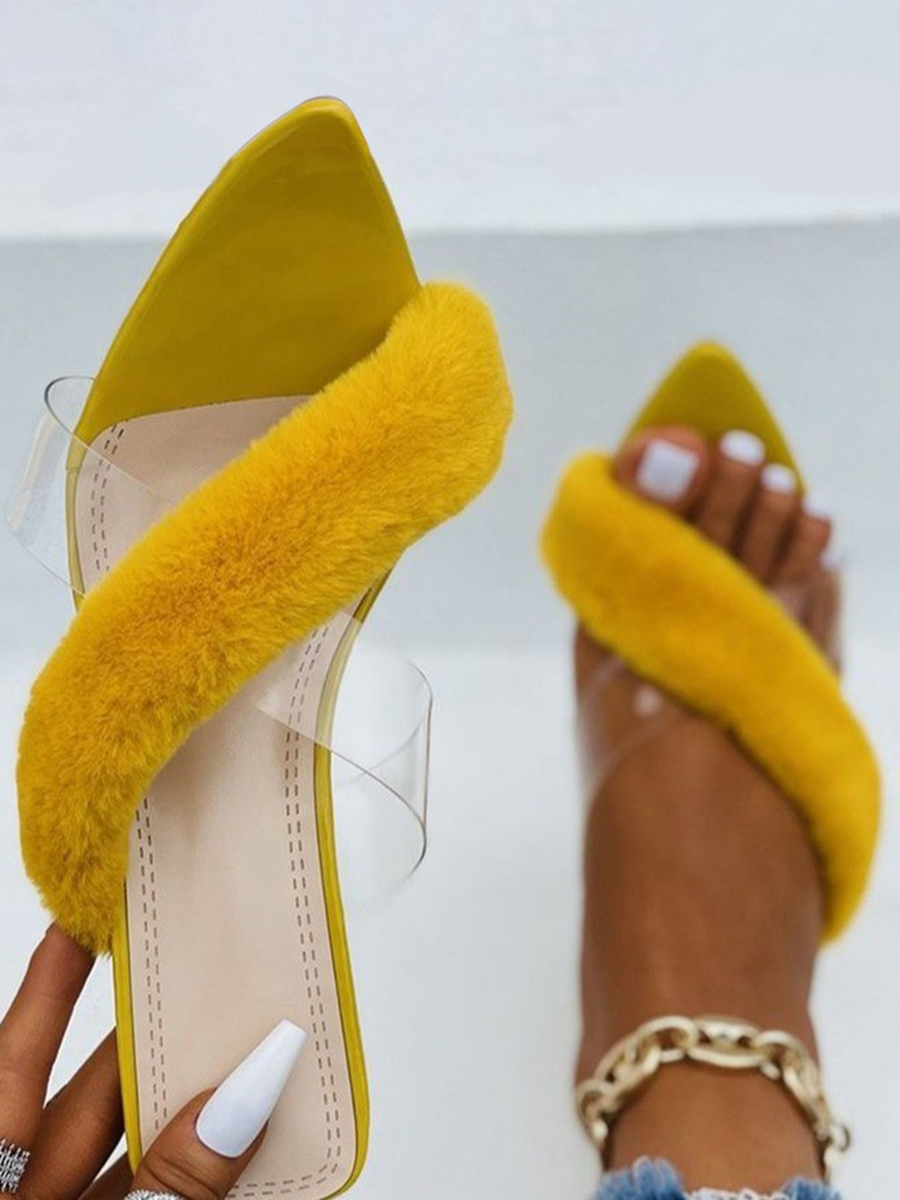 

LW Cross Strap See-through Plush Heels, Yellow