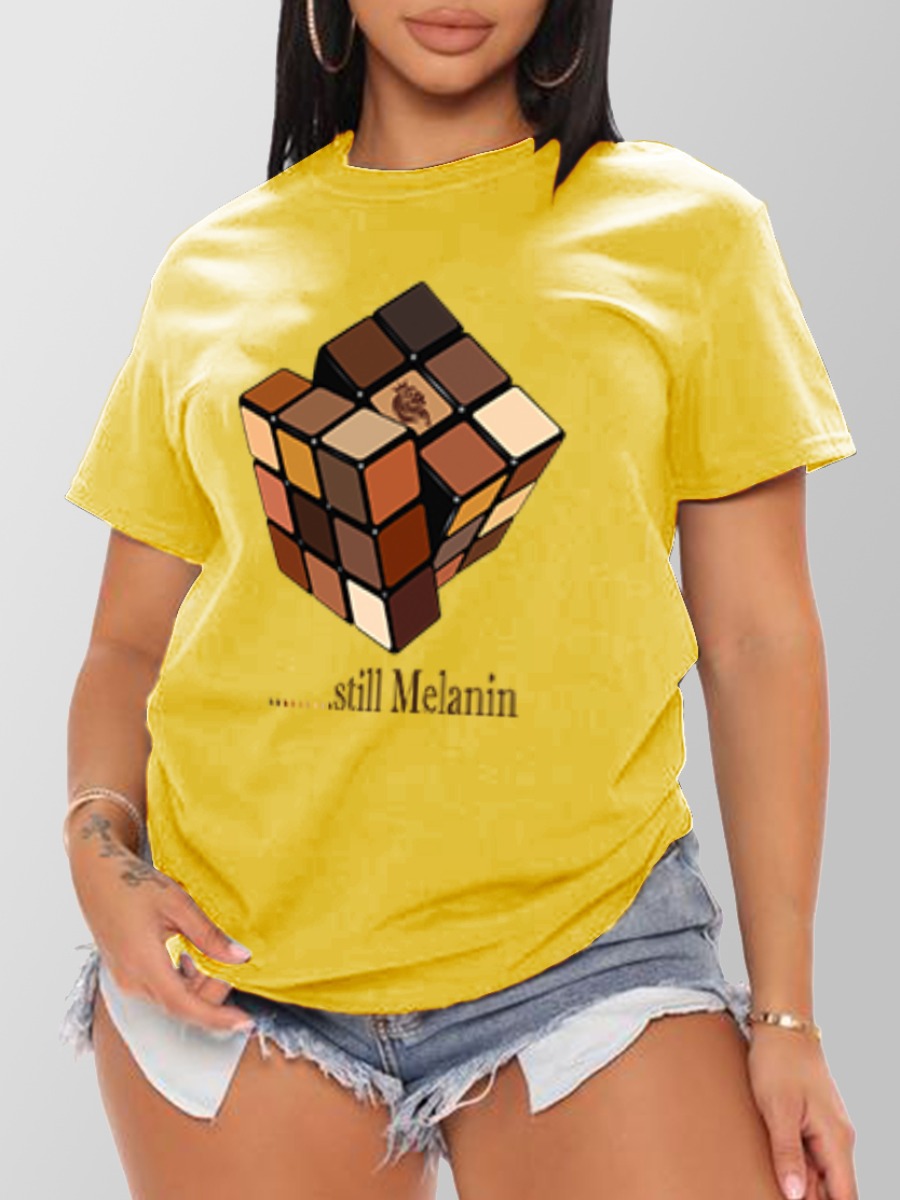 LW BASICS Rubik s Cube Letter Print T-shirt