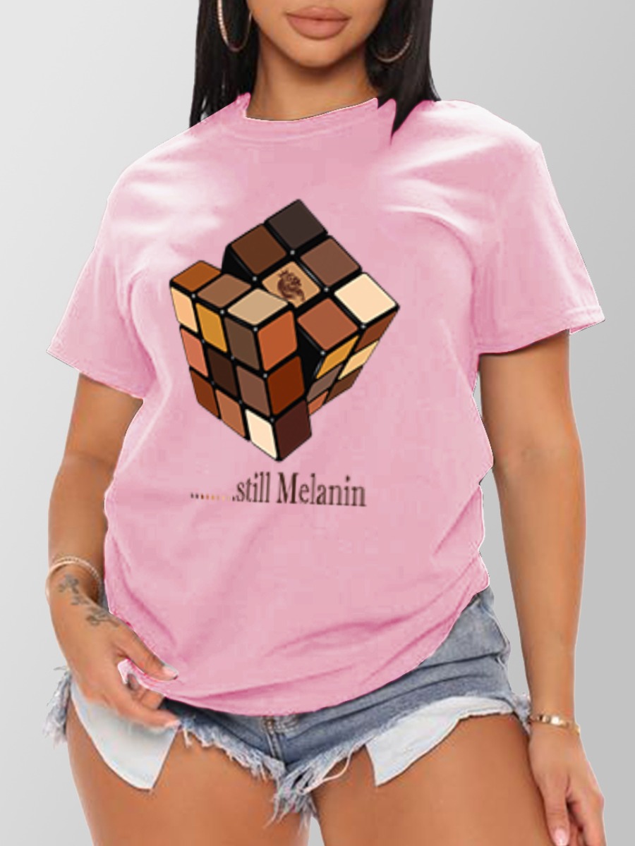 

LW BASICS Rubik  Cube Letter Print T-shirt, Pink