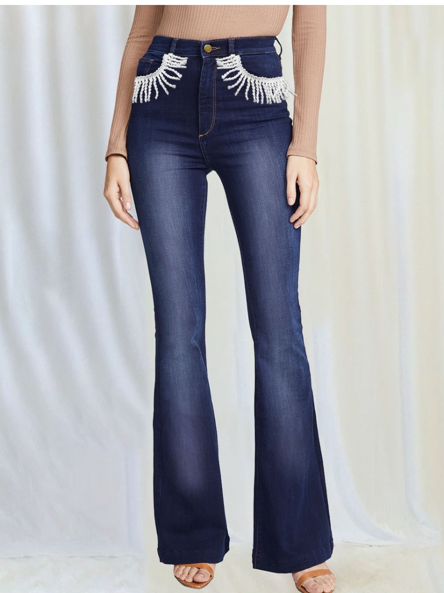 

LW BASICS Tassel Design Flared Jeans, Deep blue