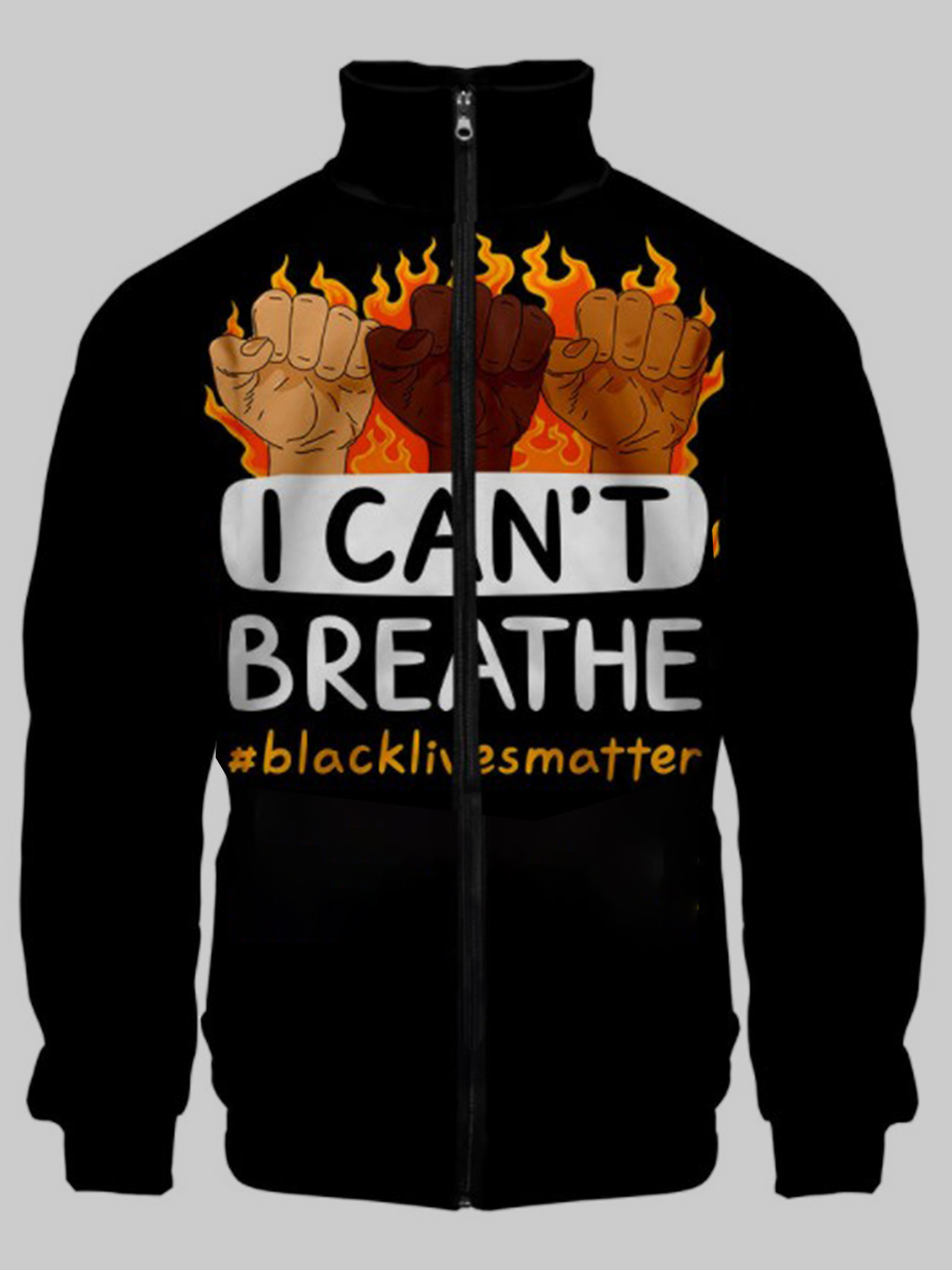 

LW Men Letter Blaze Print Jacket, Black