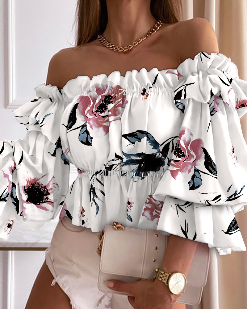 

Lovely Off The Shoulder Floral Print Blouse, White