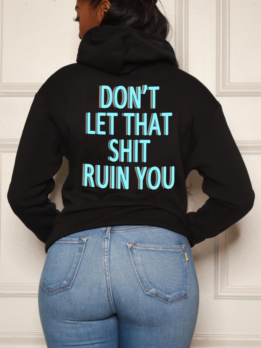 

LW BASICS Hooded Collar Letter Print Hoodie, Black